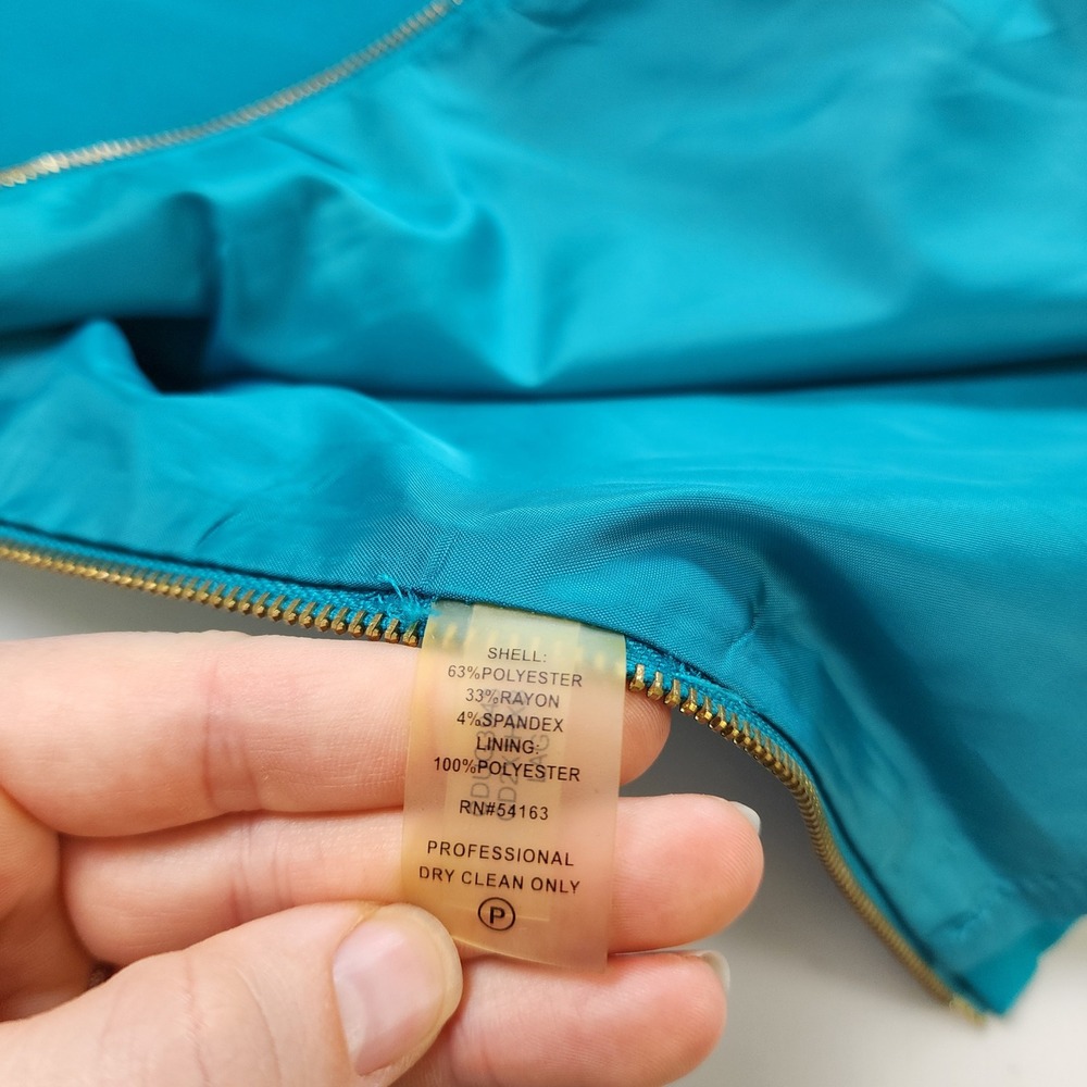 Calvin Klein Womens Teal Sleeveless Sheath Dress w Gold Side Zip Accents Size 6 - Picture 7 of 13